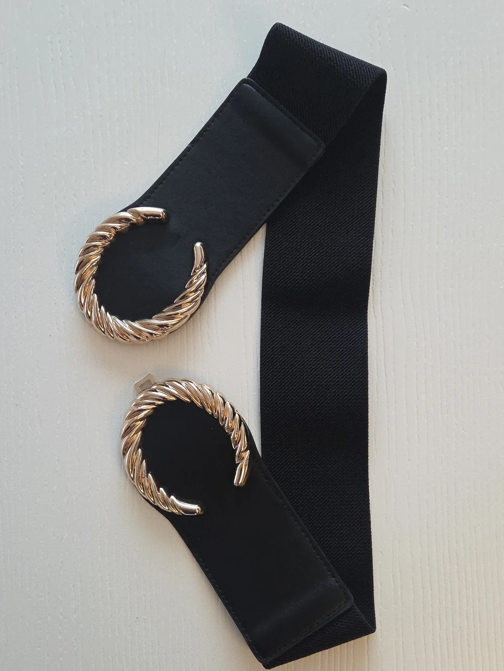 Stretchy Black Belt With Gold Buckle